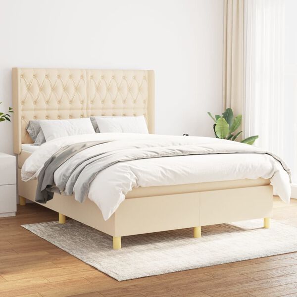 vidaXL &Kappa;&rho;&epsilon;&beta;ά&tau;&iota; Boxspring &mu;&epsilon; &Sigma;&tau;&rho;ώ&mu;&alpha; &Kappa;&rho;&epsilon;&mu; 140x190 &epsilon;&kappa;. &Upsilon;&phi;&alpha;&sigma;&mu;ά&tau;&iota;&nu;&omicron;