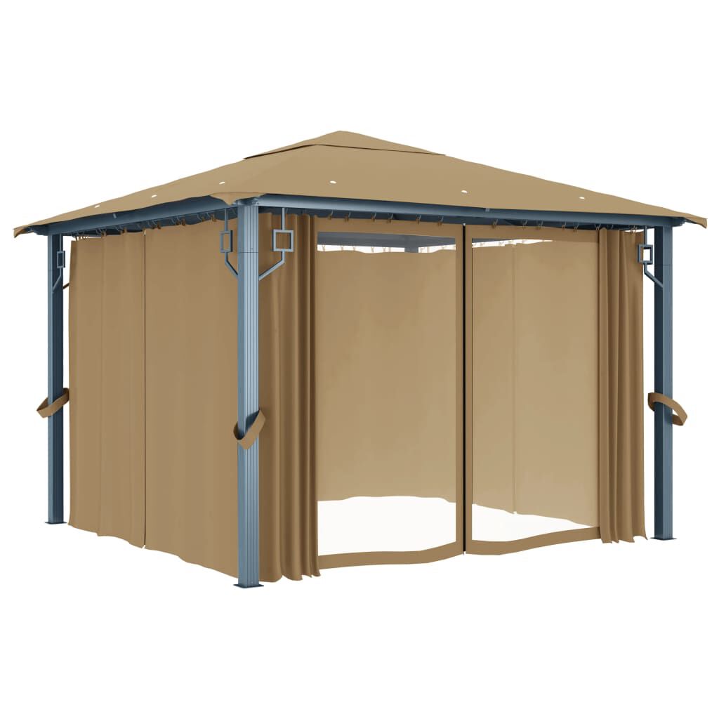 vidaXL Κιόσκι με Κουρτίνα Taupe 300 x 300 εκ. Αλουμινίου