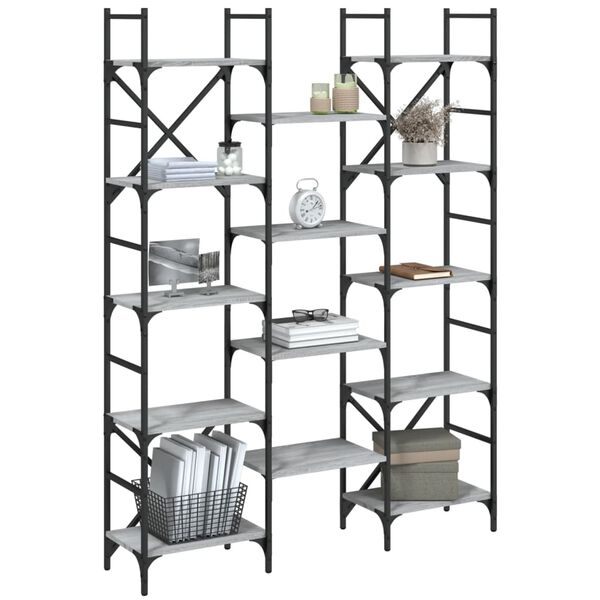 vidaXL Βιβλιοθήκη Γκρι Sonoma 127,5x28,5x172,5 εκ. Επεξεργασμένο Ξύλο