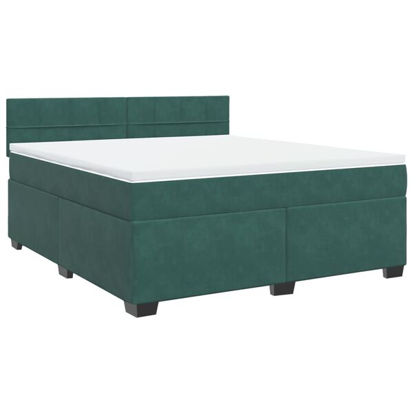 vidaXL Κρεβάτι Boxspring με Στρώμα Σκούρο Πράσινο 180x200εκ. Βελούδινο