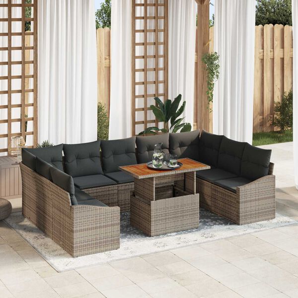 vidaXL Σέτ φαγητού για κήπο 10 pcs Γκρι και Καφέ 100 x 55 x 73 εκ