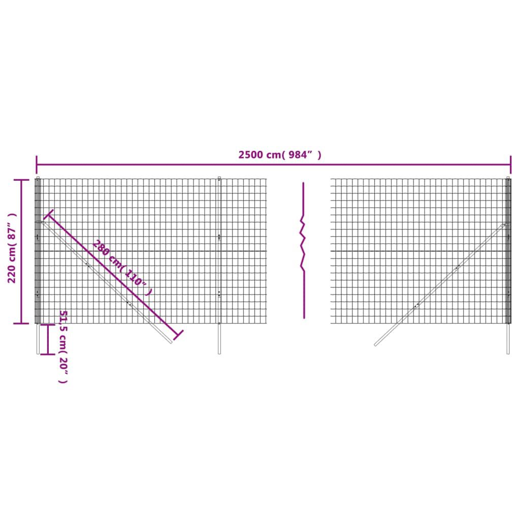 vidaXL Συρματόπλεγμα Περίφραξης Ανθρακί 2,2x25 μ. Γαλβανισμένο Ατσάλι