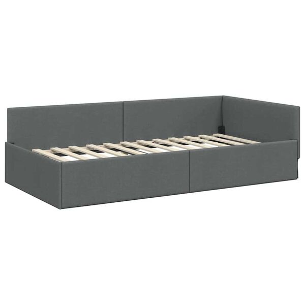 vidaXL Κρεβάτι Γωνίας Σκούρο γκρι 100 x 200 cm Ύφασμα και Έργο ξύλου