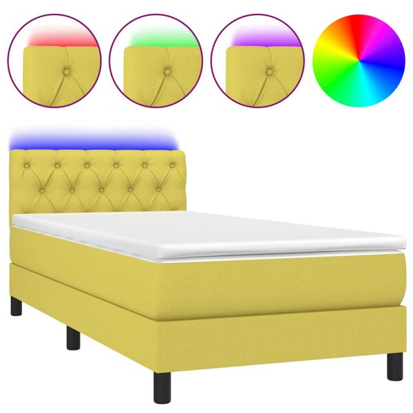 vidaXL Κρεβάτι Boxspring με Στρώμα & LED Πράσινο 80x200 εκ. Υφασμάτινο