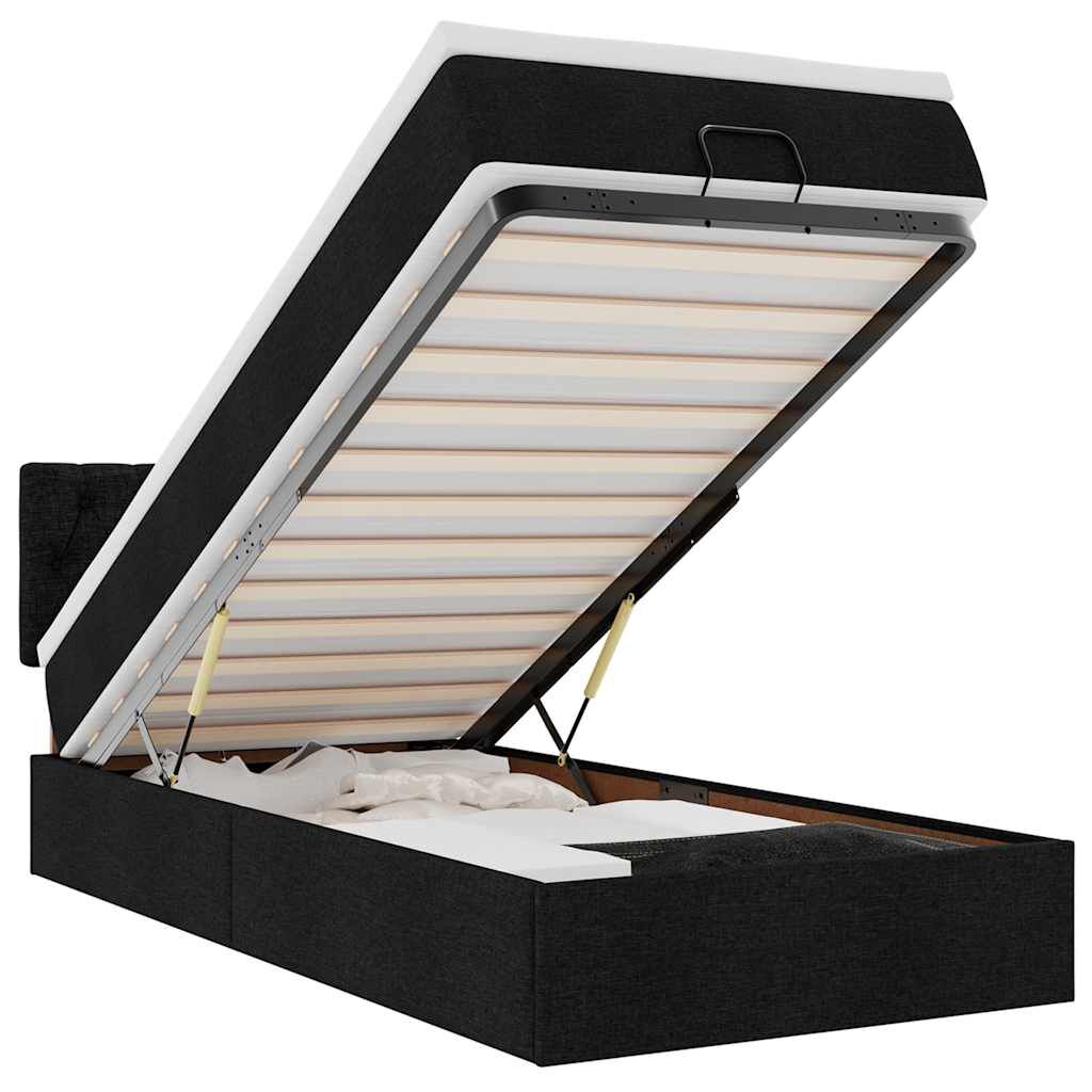 vidaXL Οθωμανικό κρεβάτι με στρώμα & LEDs Μαύρο 80x200cm ύφασμα