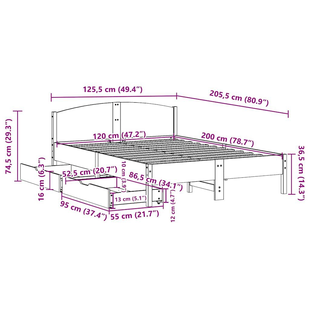 vidaXL Σκελετός Κρεβ. Χωρίς Στρώμα Καφέ Κεριού 120x200 εκ Μασίφ Πεύκο