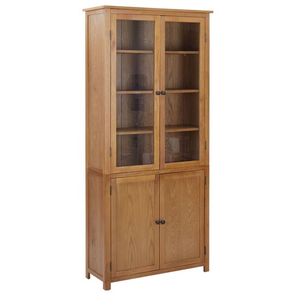 vidaXL Βιβλιοθήκη με 4 Πόρτες 90x35x200 εκ. Μασίφ Ξύλο Δρυός και Γυαλί