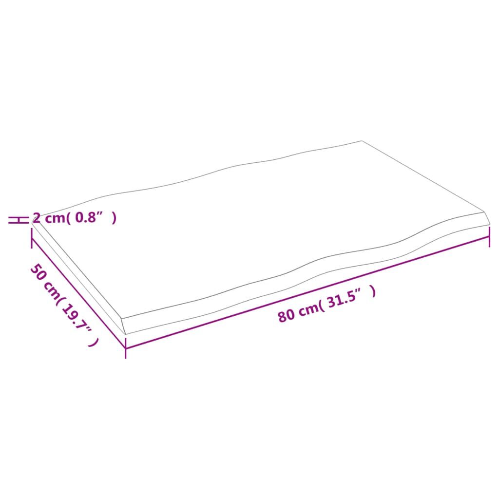 vidaXL Επιφ Τραπεζιού Αν Καφέ 80x50x2εκ. Επ Μασίφ Ξύλο Δρυός Live Edge