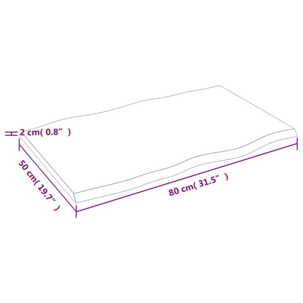 vidaXL Επιφ Τραπεζιού Αν Καφέ 80x50x2εκ. Επ Μασίφ Ξύλο Δρυός Live Edge