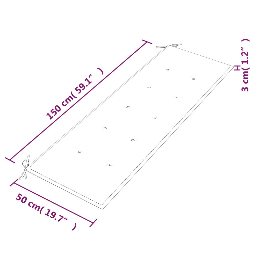 vidaXL Παγκάκι Batavia 150 εκ. Μασίφ Ξύλο Teak & Γκρι Καρό Μαξιλάρι