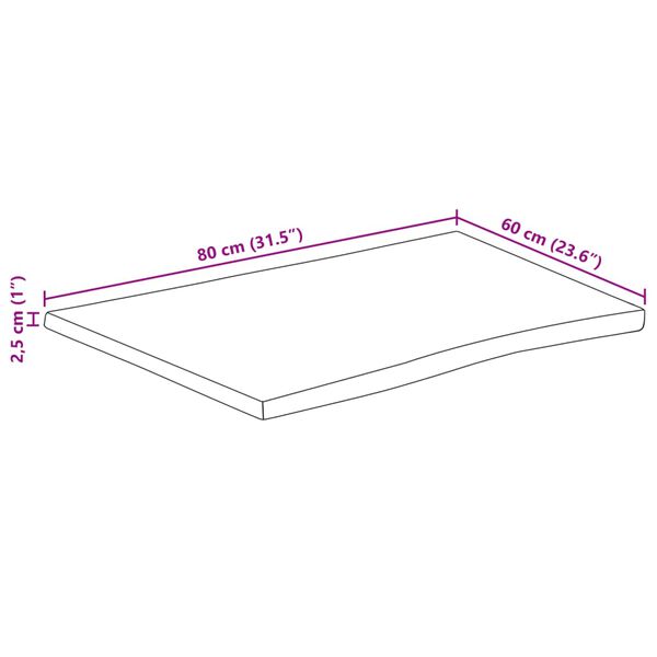 vidaXL Επιφάνεια Τραπεζιού 80x60x2,5 εκ. Live Edge Μασίφ Ξύλο Μάνγκο