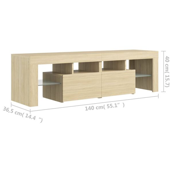 vidaXL Έπιπλο Τηλεόρασης με LED Sonoma Δρυς 140 x 36,5 x 40 εκ.