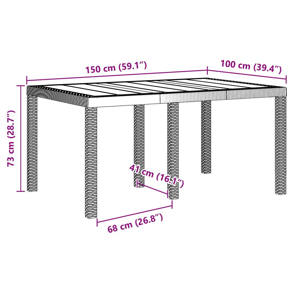 vidaXL Τραπέζι Κήπου Ανοιχτό Γκρι 150x100x73 εκ. Πολυ Ράτταν