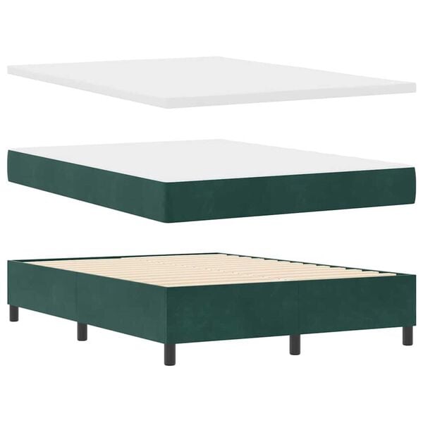 vidaXL Κρεβάτι με ελατήρια Σκούρο πράσινο 140 x 190 cm Βελούδο