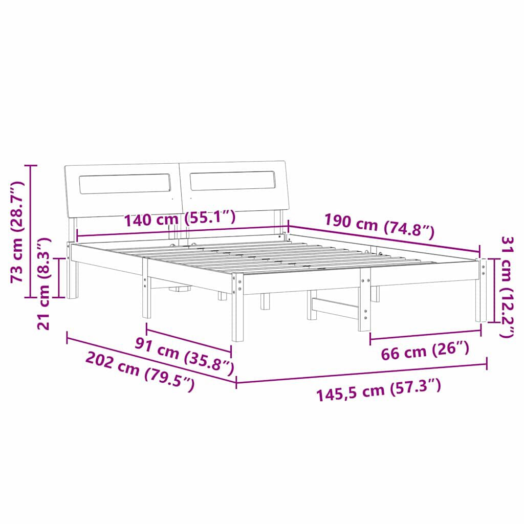 vidaXL Σκελετός Κρεβατιού Λευκό 140 x 190 cm Μασίφ ξύλο πεύκου