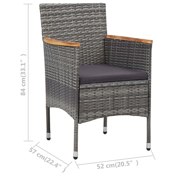vidaXL Σετ Επίπλων Bistro Κήπου 3 τεμ. Γκρι Συνθ. Ρατάν/Ψημένο Γυαλί