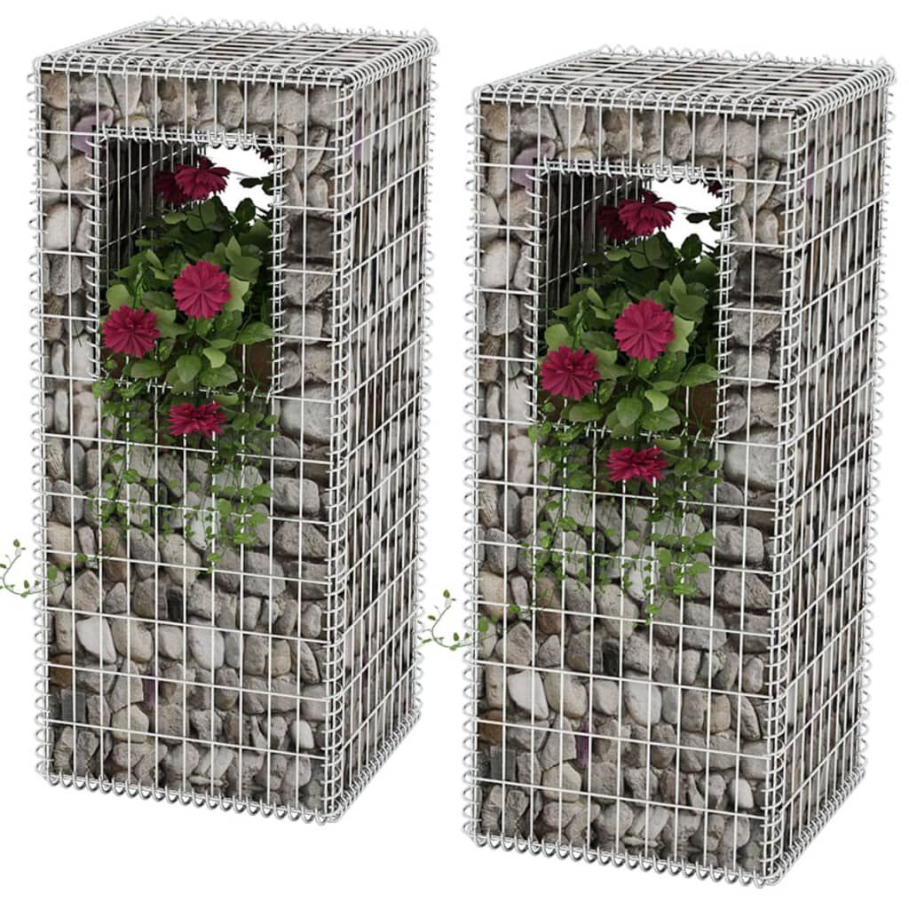 vidaXL Συρματοκιβώτια Στύλοι/Γλάστρες 2 τεμ 50 x 50 x 120 εκ. Ατσάλινα