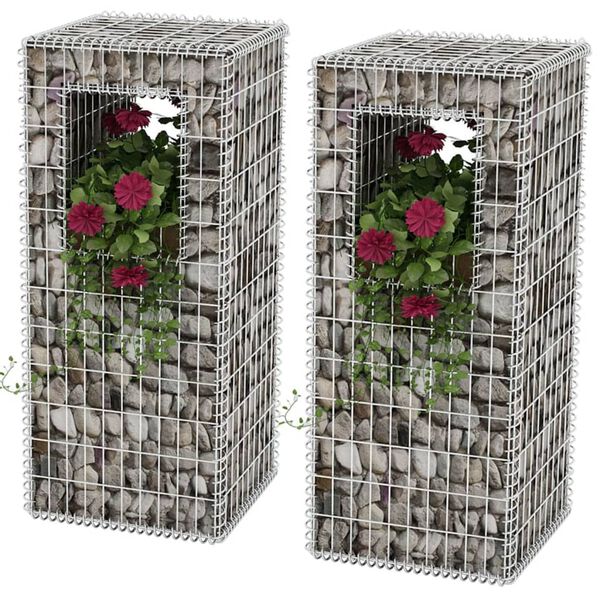 vidaXL Συρματοκιβώτια Στύλοι/Γλάστρες 2 τεμ 50 x 50 x 120 εκ. Ατσάλινα