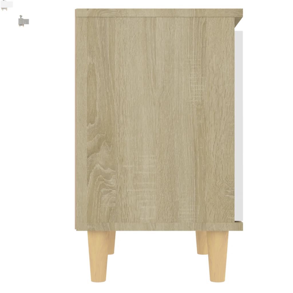vidaXL Κομοδίνο Sonoma Δρυς/Λευκό 40 x 30 x 50 εκ. Μασίφ Ξύλινα Πόδια