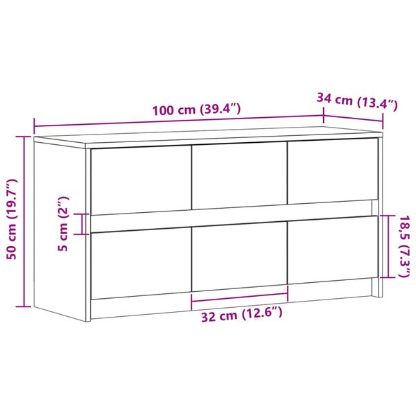 vidaXL Έπιπλο Τηλεόρασης με LED Λευκό 100x34x50 εκ. από Επεξ. Ξύλο