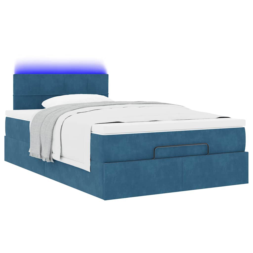 vidaXL Οθωμανικό κρεβάτι με στρώμα&LEDs Σκούρο μπλε 120x190cm Βελούδο