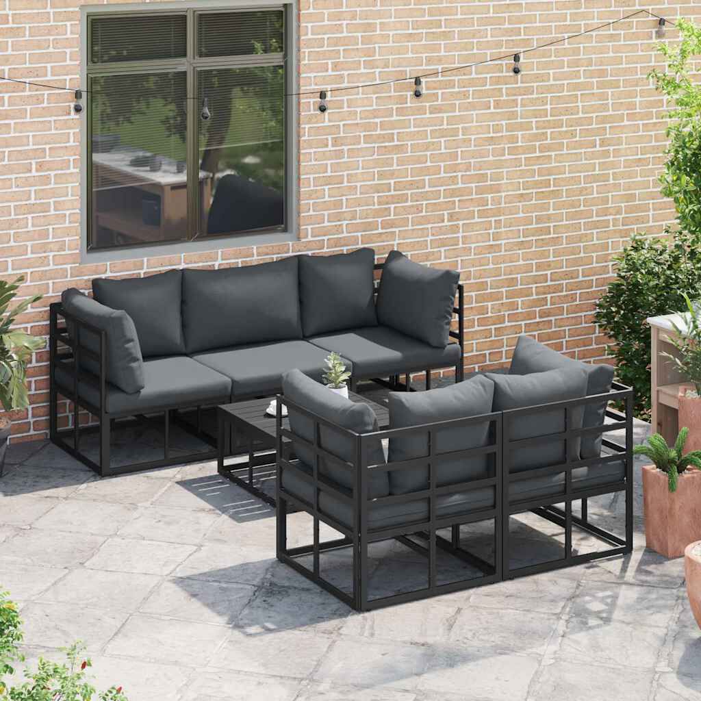vidaXL Σετ Καναπέ Κήπου με μαξιλάρι 6 pcs Μαύρο Αλουμίνιο