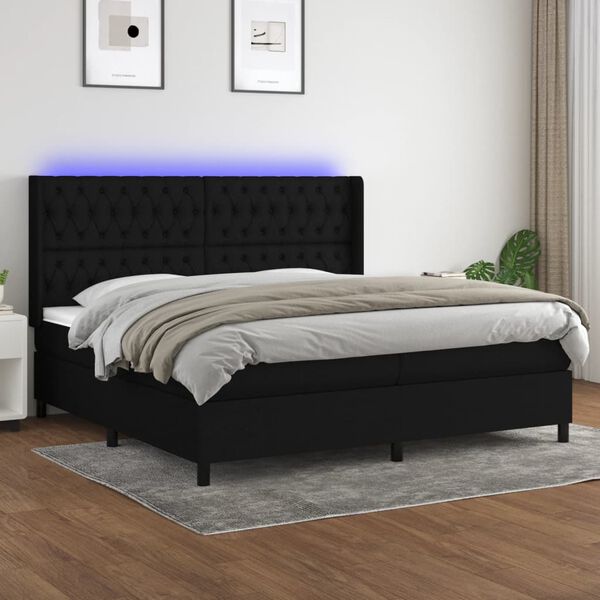 vidaXL &Kappa;&rho;&epsilon;&beta;ά&tau;&iota; Boxspring &mu;&epsilon; &Sigma;&tau;&rho;ώ&mu;&alpha; & LED &Mu;&alpha;ύ&rho;&omicron; 200x200 &epsilon;&kappa;. &Upsilon;&phi;&alpha;&sigma;&mu;ά&tau;&iota;&nu;&omicron;