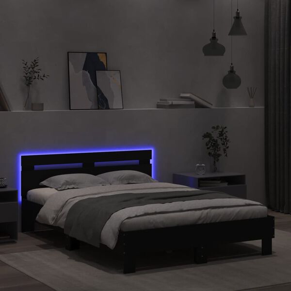 vidaXL Πλαίσιο Κρεβατιού με Κεφαλάρι/LED Μαύρο 135 x 190 εκ.