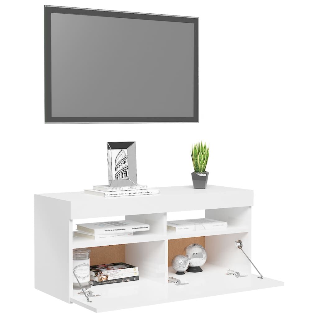 vidaXL Έπιπλο Τηλεόρασης με LED Γυαλιστερό Λευκό 90x35x40 εκ.