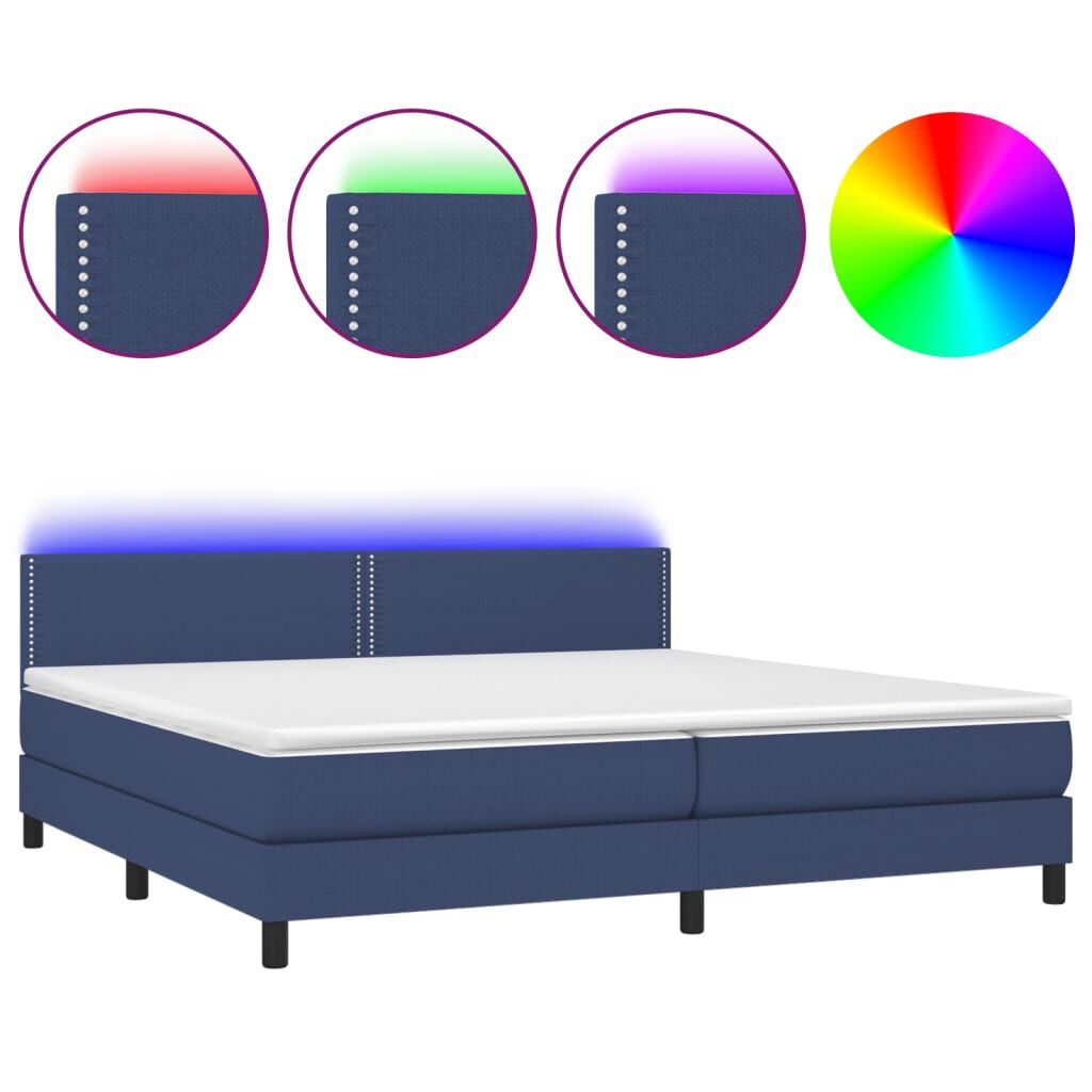 vidaXL Κρεβάτι Boxspring με Στρώμα & LED Μπλε 200x200 εκ. Υφασμάτινο