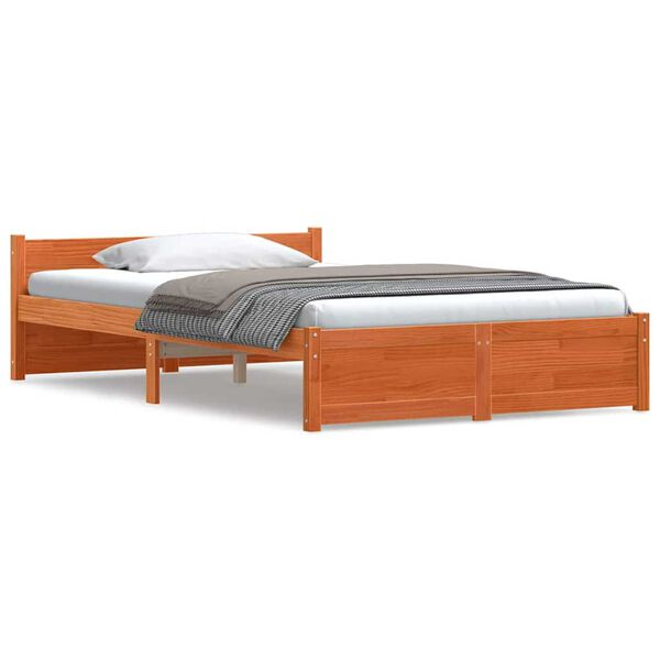 vidaXL Σκελετός Κρεβατιού Καφέ κεριού 135 x 190 cm Μασίφ ξύλο πεύκου