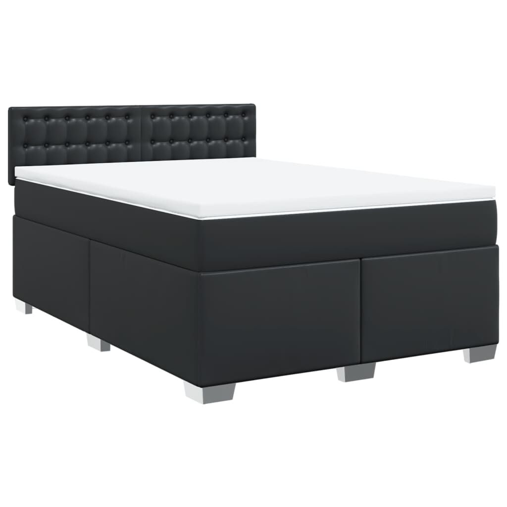 vidaXL Κρεβάτι Boxspring με Στρώμα Μαύρο 140x190εκ.από Συνθετικό Δέρμα