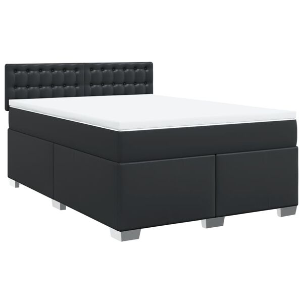vidaXL Κρεβάτι Boxspring με Στρώμα Μαύρο 140x190εκ.από Συνθετικό Δέρμα