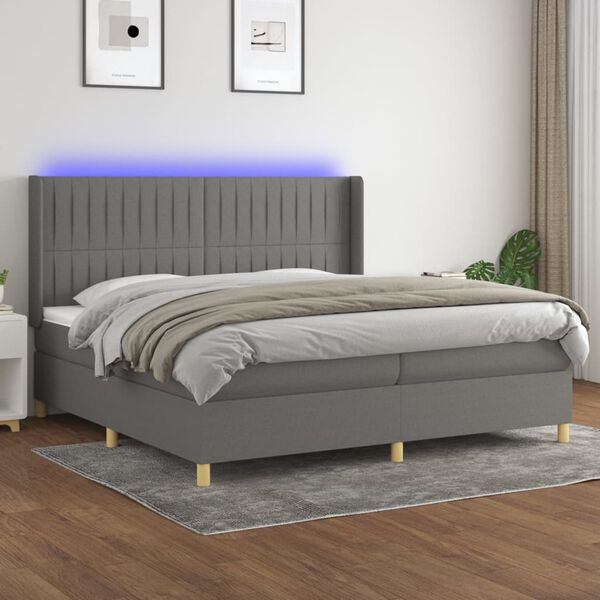 vidaXL &Kappa;&rho;&epsilon;&beta;ά&tau;&iota; Boxspring &mu;&epsilon; &Sigma;&tau;&rho;ώ&mu;&alpha; & LED &Sigma;&kappa;.&Gamma;&kappa;&rho;&iota; 200x200&epsilon;&kappa;. &Upsilon;&phi;&alpha;&sigma;&mu;ά&tau;&iota;&nu;&omicron;