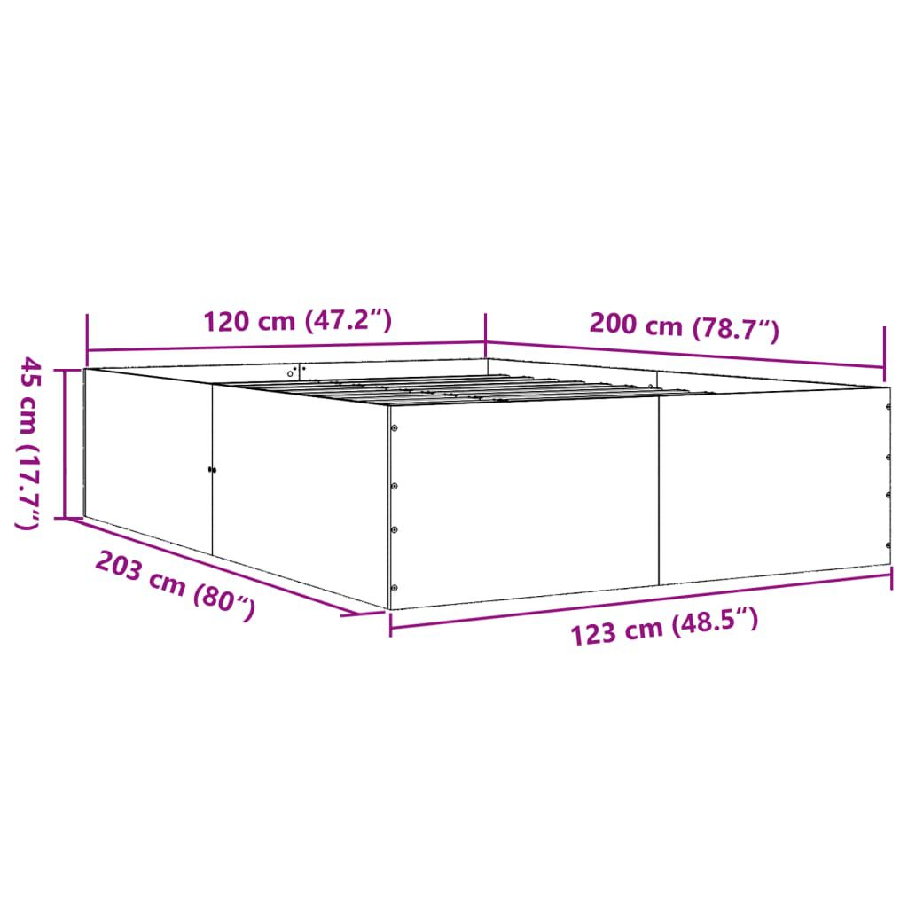 vidaXL Πλαίσιο Κρεβατιού Γκρι Σκυροδέματος 120x200 εκ. Επεξεργ. Ξύλο