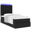 vidaXL Οθωμανικό κρεβάτι με στρώμα & LEDs Μαύρο Συνθετικό δέρμα
