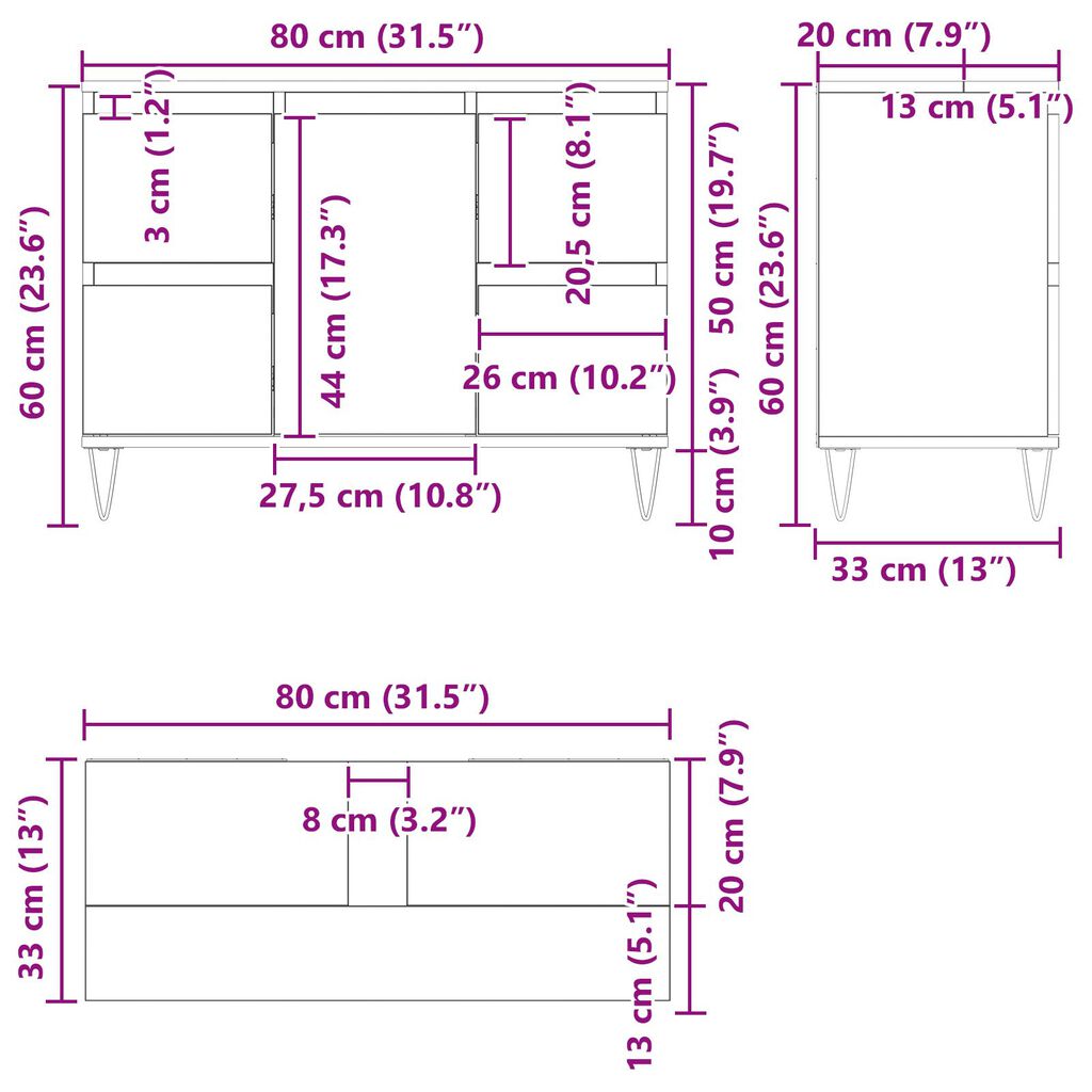 vidaXL Ντουλάπι Μπάνιου Μαύρη Δρυς 80x33x60 εκ Επεξεργασμένο Ξύλο