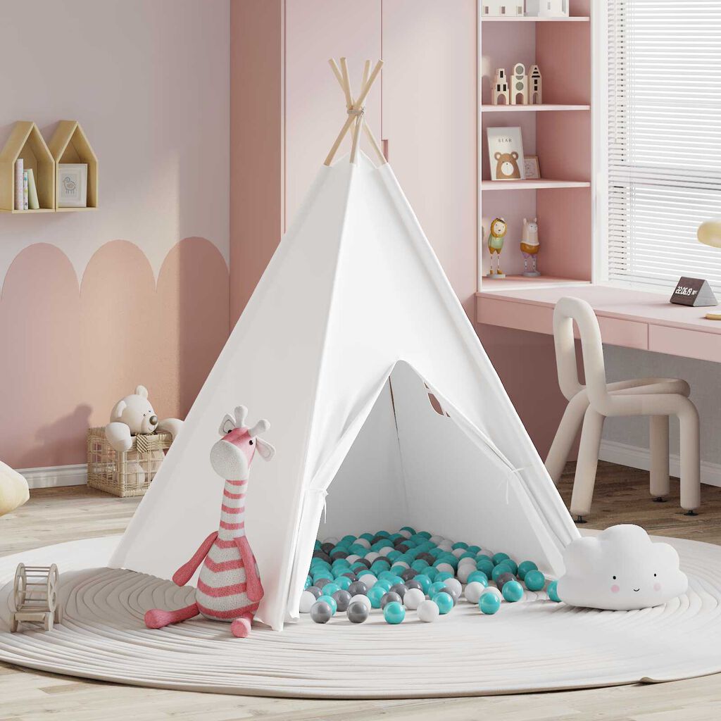 vidaXL Σκηνίτσα Teepee Λευκό 120 x 120 x 150 cm Υφάσμα, Πλαστικό