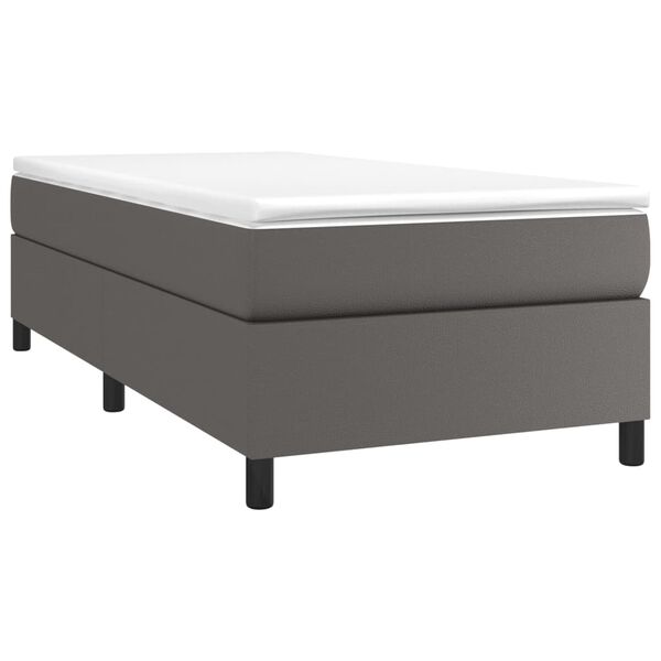 vidaXL Κρεβάτι Boxspring με Στρώμα Γκρι 90x200 εκ. από Συνθετικό Δέρμα