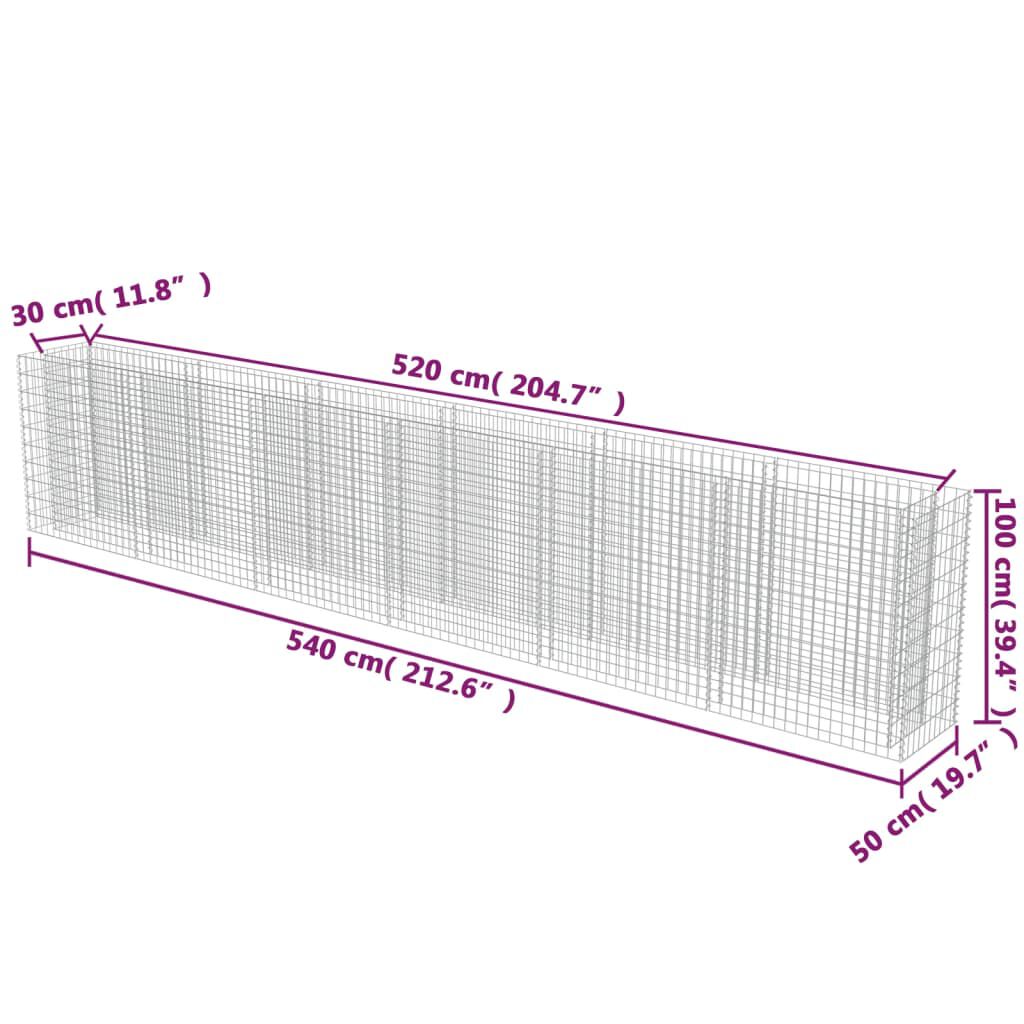 vidaXL Συρματοκιβώτιο-Γλάστρα Υπερυψωμένη 540x50x100 εκ. Γαλβ. Χάλυβας