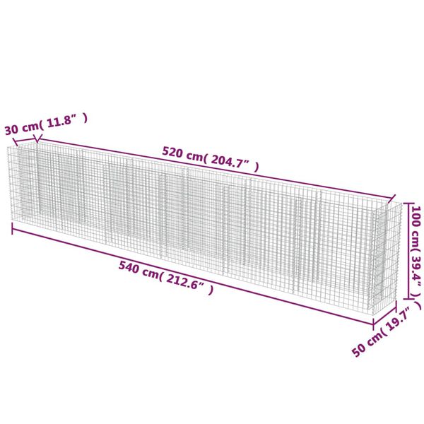 vidaXL Συρματοκιβώτιο-Γλάστρα Υπερυψωμένη 540x50x100 εκ. Γαλβ. Χάλυβας