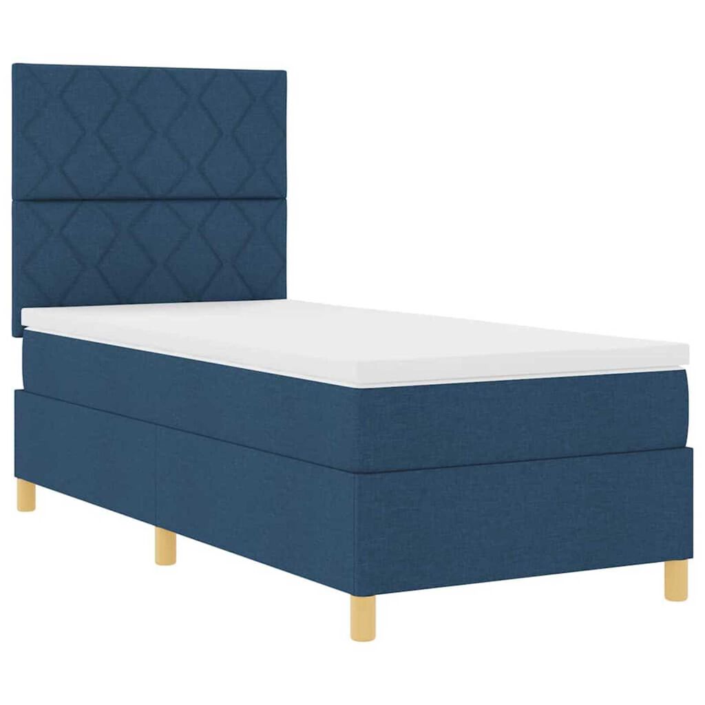 vidaXL Κρεβάτι με ελατήρια με στρώμα Μπλε 90 x 190 cm ύφασμα