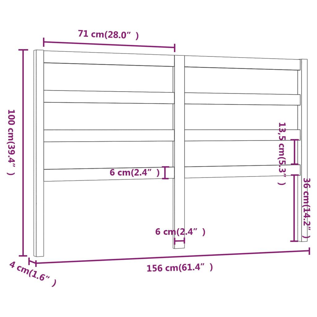 vidaXL Κεφαλάρι Κρεβατιού Μελί 156 x 4 x 100 εκ. από Μασίφ Ξύλο Πεύκου