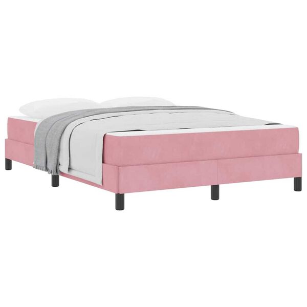 vidaXL Κρεβάτι box spring με στρώμα Ροζ 160 x 200 cm Βελούδο
