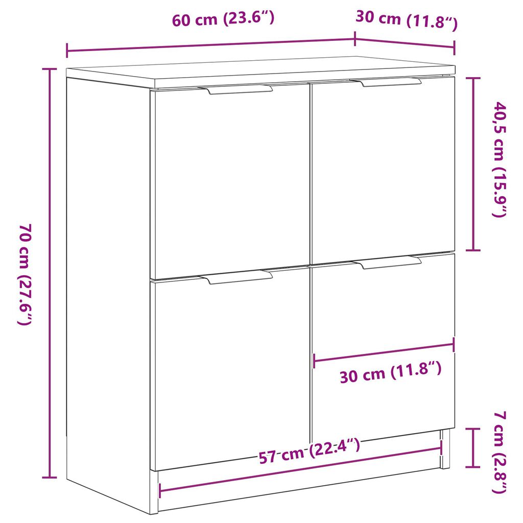 vidaXL Μαύρος Δρυς Μπουφές - 60 x 30 x 70 εκ. - Κατασκευασμένος από Επεξεργασμένο Ξύλο