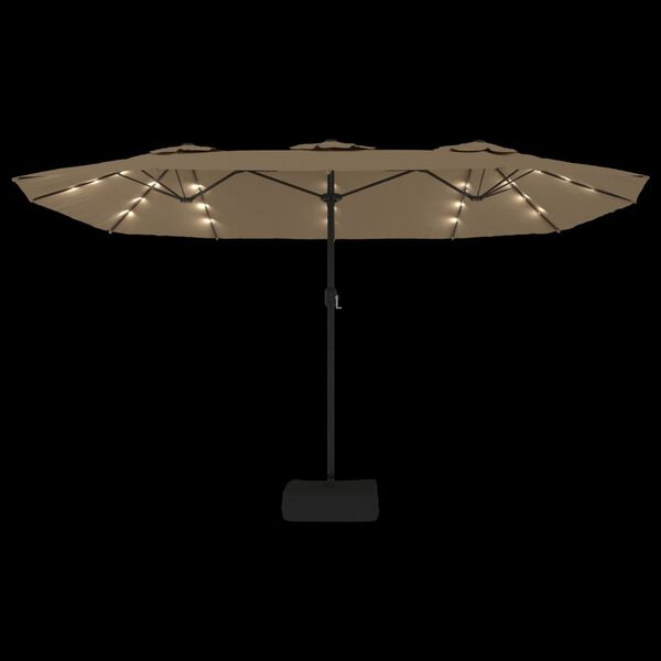 vidaXL Ομπρέλα Κήπου με Διπλή Κορυφή και LED Taupe 449 x 265 εκ.