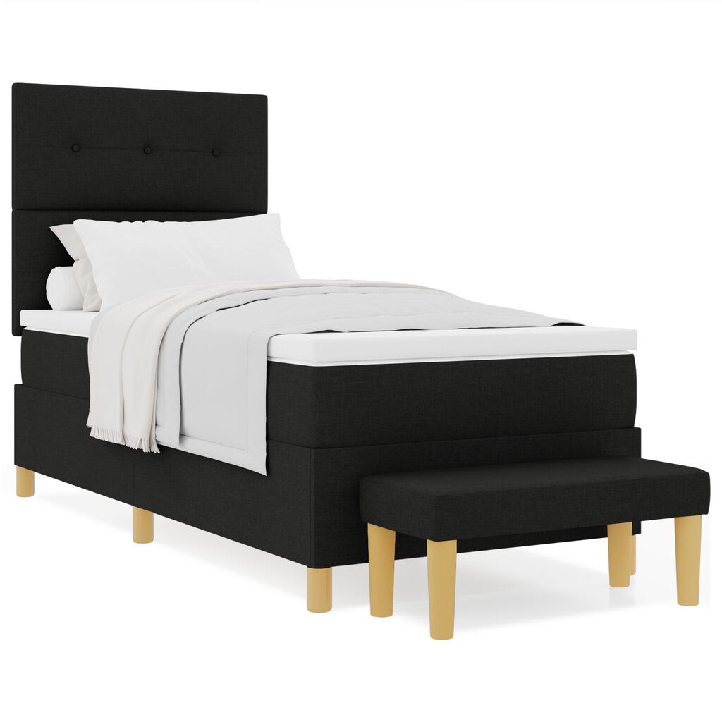 vidaXL Κρεβάτι Box Spring με Στρώμα & Πάγκο Μαύρο 80x200 cm Ύφασμα