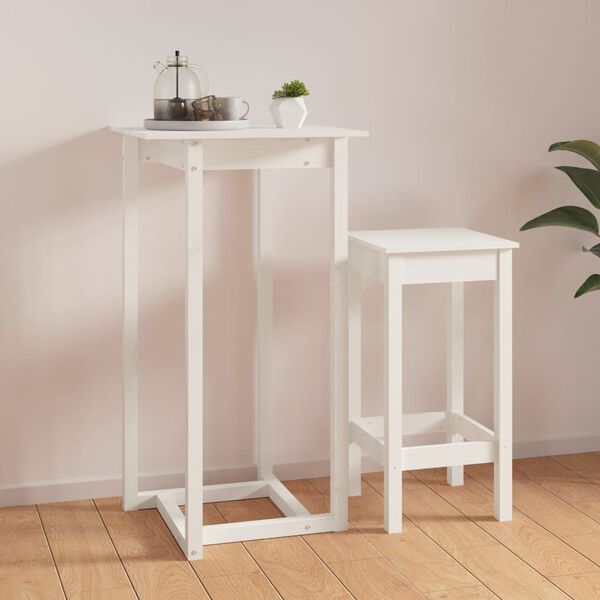 vidaXL Τραπέζι Μπαρ Λευκό 60 x 60 x 110 εκ. από Μασίφ Ξύλο Πεύκου