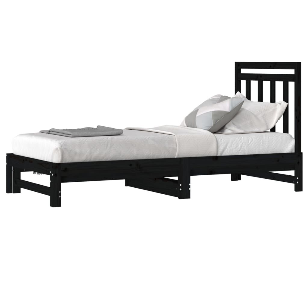 vidaXL Καναπές Κρεβάτι Συρόμενος Μαύρος 2x(90x200) εκ. από Μασίφ Πεύκο