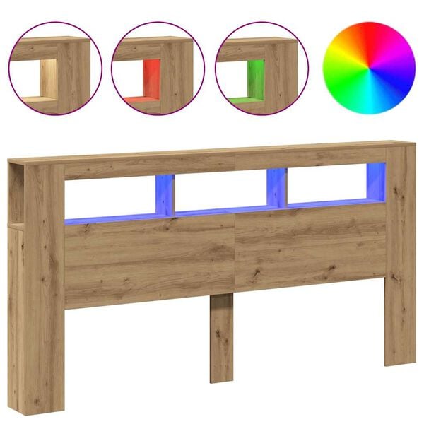 vidaXL LED κεφαλάρι Artisan Oak 200x18,5x103,5 cm Κατασκευασμένο ξύλο